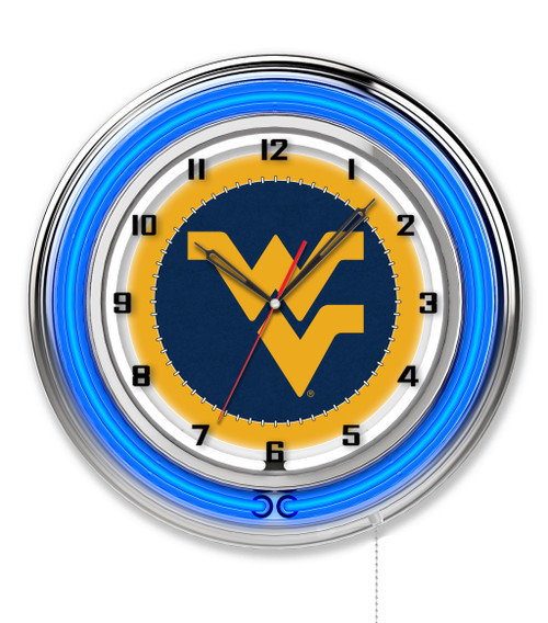 19" West Virginia University Clock w/ Double Neon Ring Image 1