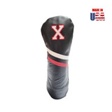 #X Fairway Black with White/Red Stripe White Embroidery with Red Outline