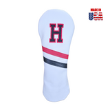 H Hybrid White with Red/Black Stripe Black Embroidery with Red Outline