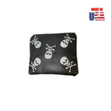 Universal Mallet Putter Covers in Black American Leather with Dancing Skull Embroidery