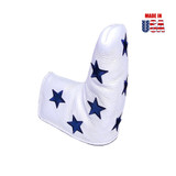 Blade/Boot Style Putter Cover in white American Leather with Dancing Star Embroidery