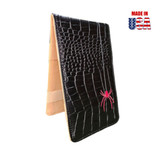 Scorecard Holder & Yardage Book, Red Black Widow and its Web on Black Alligator 	2