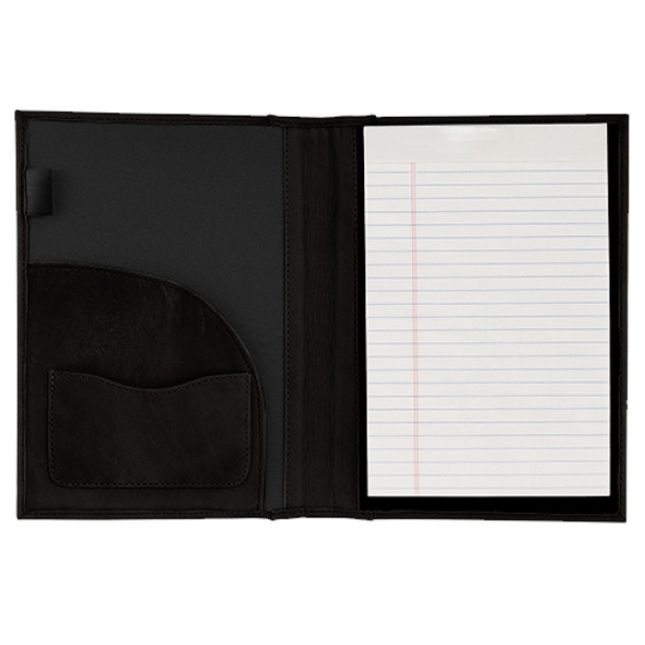 Black Colombian Leather Small Desk Portfolio Opened