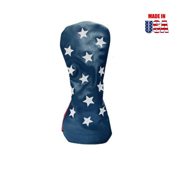 White Stars Dancing on Navy American Leather front driver, Red American Leather back