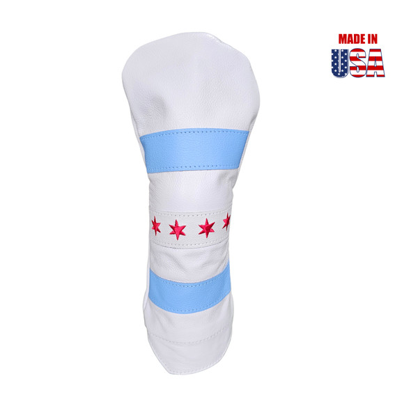 White American Leather with Blue Leather Stripes and Red Embroidered Stars of Chicago Flag Fairway Headcover