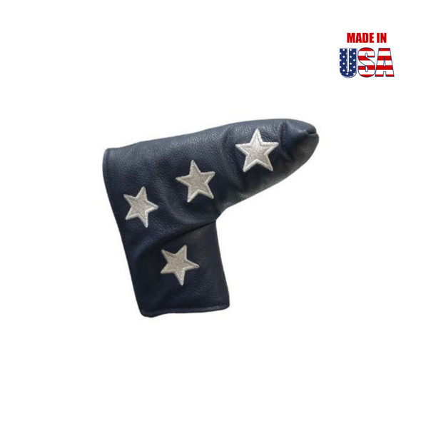 Blade/Boot Style Putter Cover in Navy American Leather with Dancing Star Embroidery