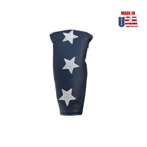 Blade/Boot Style Putter Cover in Navy American Leather with Dancing Star Embroidery
