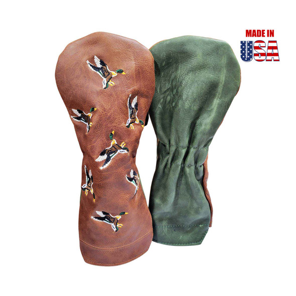 Flying Mallards Pull-Up Leather Driver Headcover Front and Behind