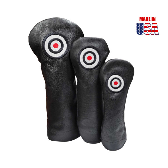 Black American Leather Headcover Set with Bulls-Eye Embroidery 1, winstoncollection.com