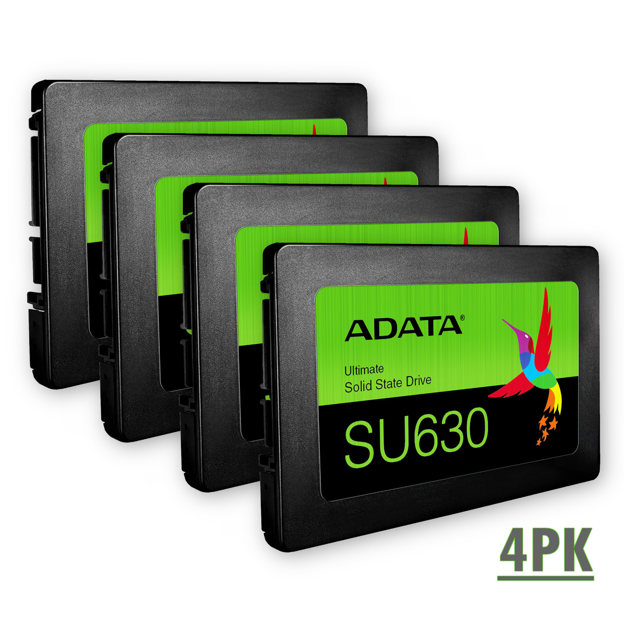 ADATA Ultimate Series: SU630 480GB III - 2.5" 4 Pack of Internal Solid State Drives | 3D QLC - Black/Green SSD | Up to 520MBps - 4PK - ADATA