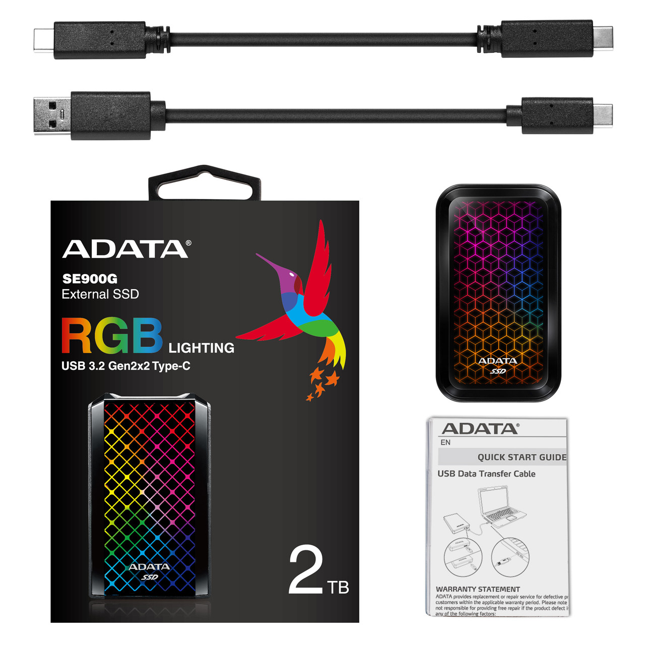 ADATA RGB External Solid SE900G - 2TB USB 3.2 Gen 2x2 USB-C | Black SSD - Ultra Fast 2000MBps Data Backup | Compatibility: Wiindows, Mac OS, Android, Xbox One, PS4, PS5 - ADATA