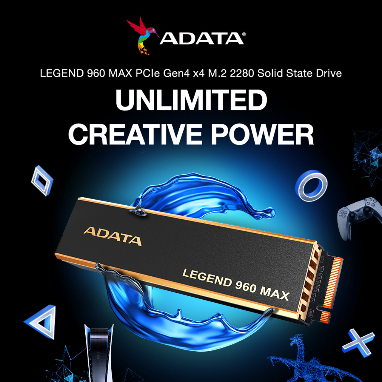 Adata Disque SSD Legend 960 - NVMe PCIe Gen4 M.2 2280 - 2To / PS5 - 7800  Mo/s à prix pas cher