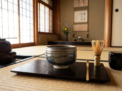 Artisanal Blue and Ochre Matcha Bowl