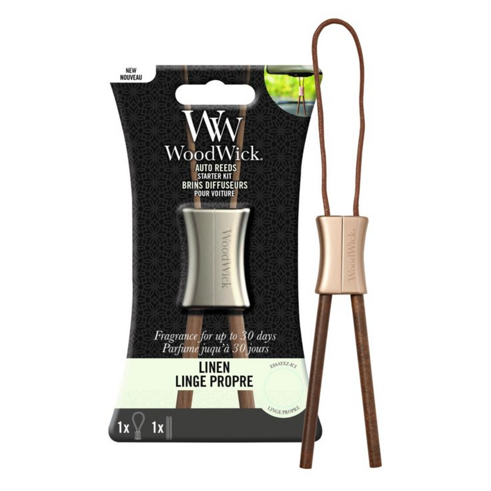 Woodwick profumo auto ricaricabile base con bastoncini linen