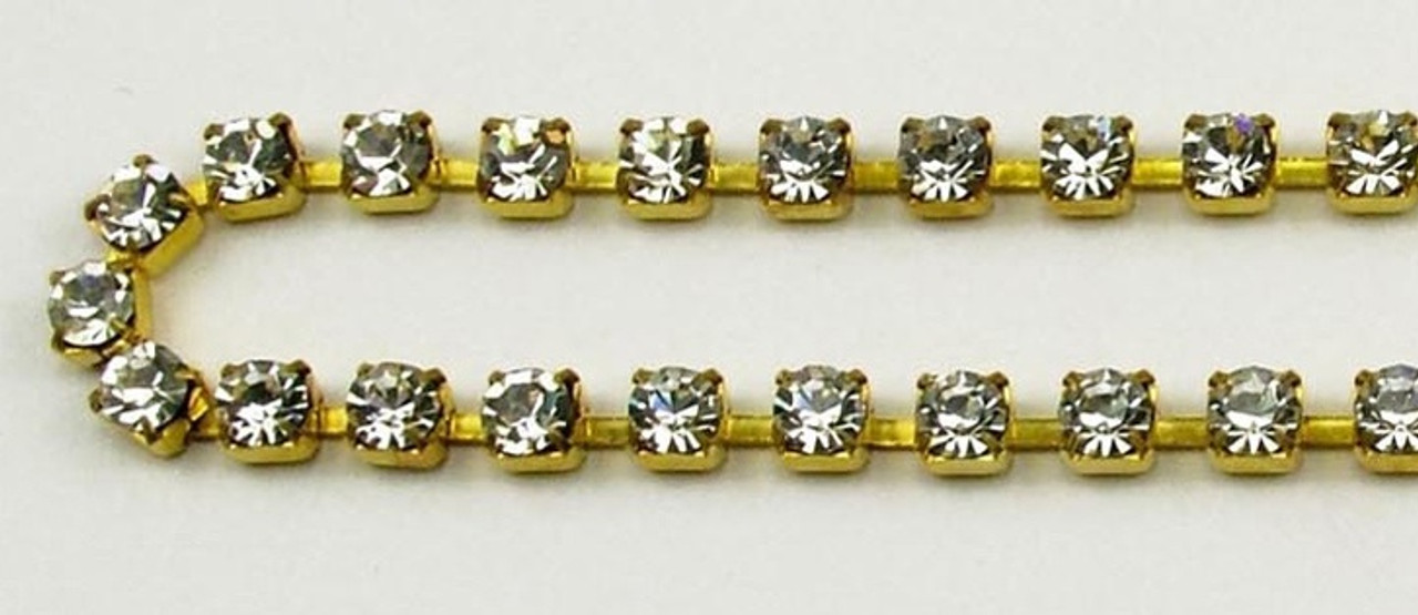 8ss Crystal Rhinestone Chain (set in gold metal) 10 yard bolt