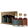 Artisan Infused maple syrup trio in petite 50ML (1.7 FL OZ) window box featuring bourbon, cinnamon & vanilla, front view
