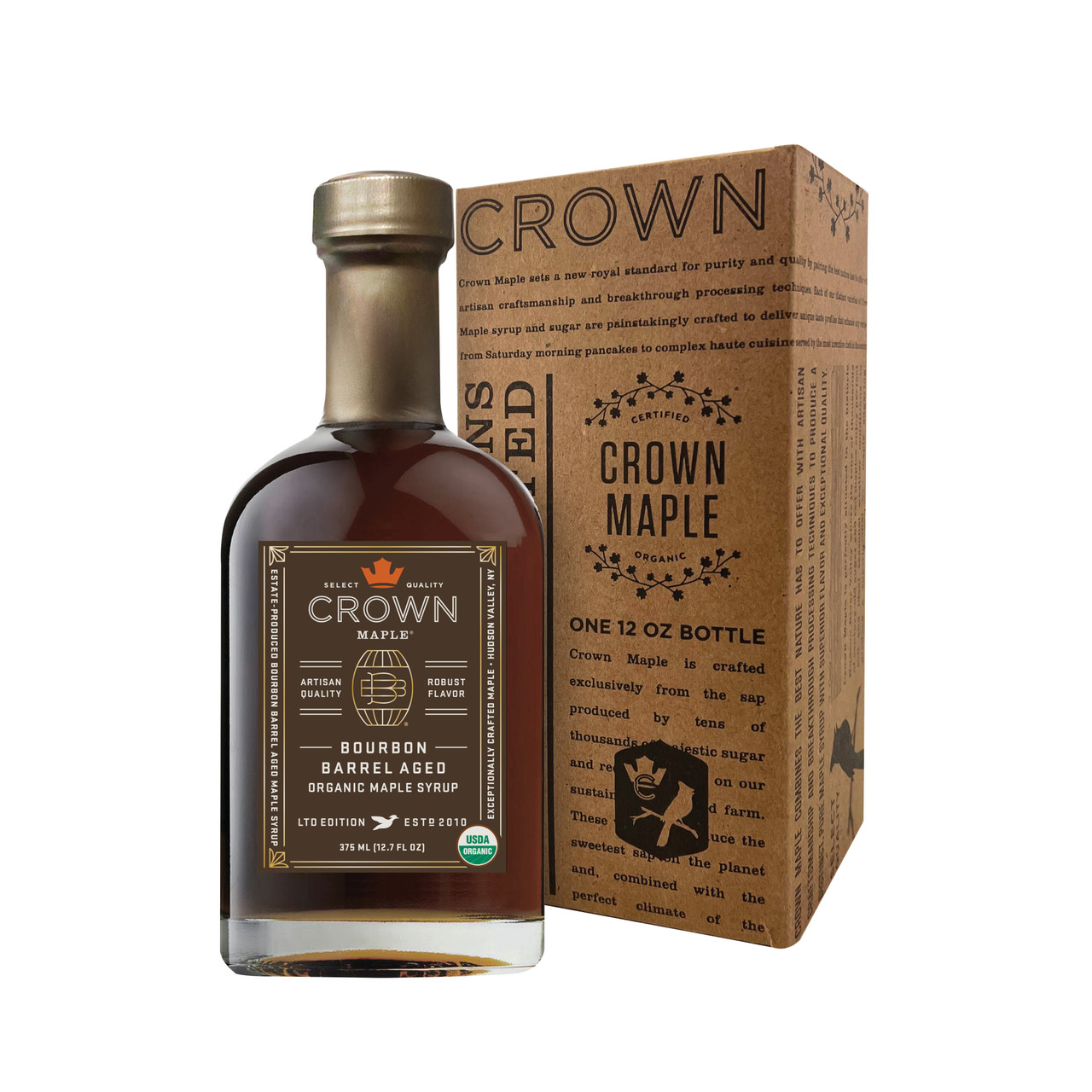 Crown Maple® Bourbon Barrel Aged Organic Maple Syrup in 375ML (12.7 FL OZ)  Royal Treatment Box