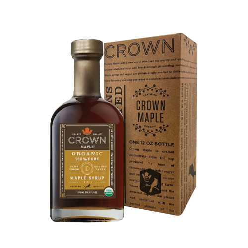 Dark Color Robust Taste 375ML (12.7 FL OZ) organic maple syrup bottle with Royal Treatment box 