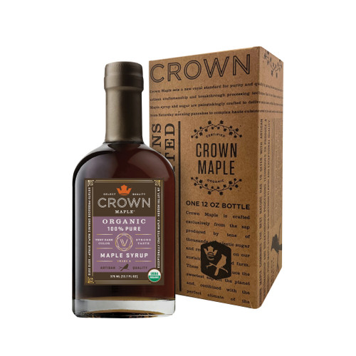 Very Dark Color Strong Taste 375ML (12.7 FL OZ) organic maple syrup bottle with Royal Treatment box