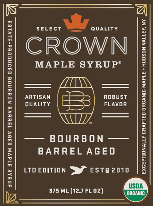 Crown Maple Bourbon Barrel Aged Organic Maple Syrup, 12.7 Fl Oz, Pancakes,  Flavor Cocktails, Marinades and Sauces