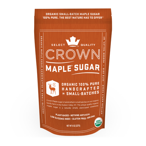 Organic maple sugar 8 oz. bag, front view