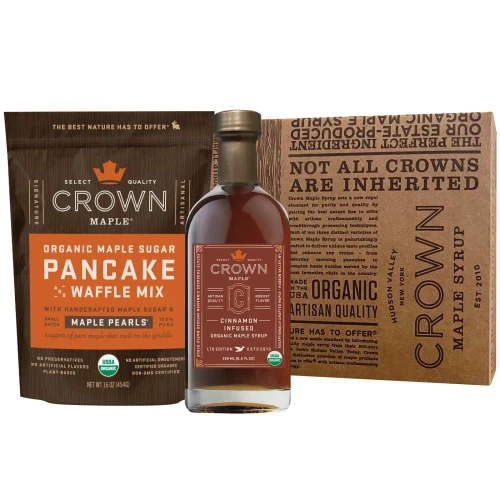 Organic Maple Sugar Pancake Mix with Cinnamon Infused organic maple syrup with Royal Treatment Box in Box