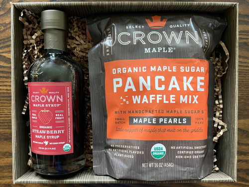 Organic Maple Sugar Pancake Mix with Strawberry organic maple syrup in Royal Treatment Box