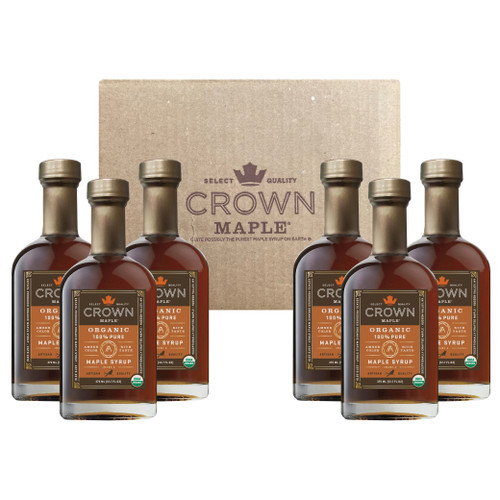 case of 6 Crown Maple amber color rich taste organic maple syrup 375ML 