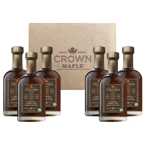 Case of 6 Bourbon Barrel Aged organic maple syrup bottles 375ML
