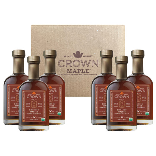 case of 6 cinnamon infused organic maple syrup bottles 375ML