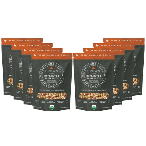 8-pack Organic artisan maple granola 20 oz. bag,  front view