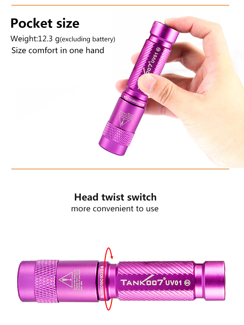 TANK007 UV03 365 nm Portable AAA Battery Powered UV Flashlight - TANK007  ONLINE SPECIALITY STORE