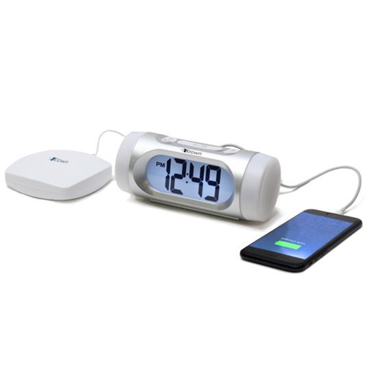 Krown Visual VibeAlert Alarm Clock with Flashing Light Bed Shaker