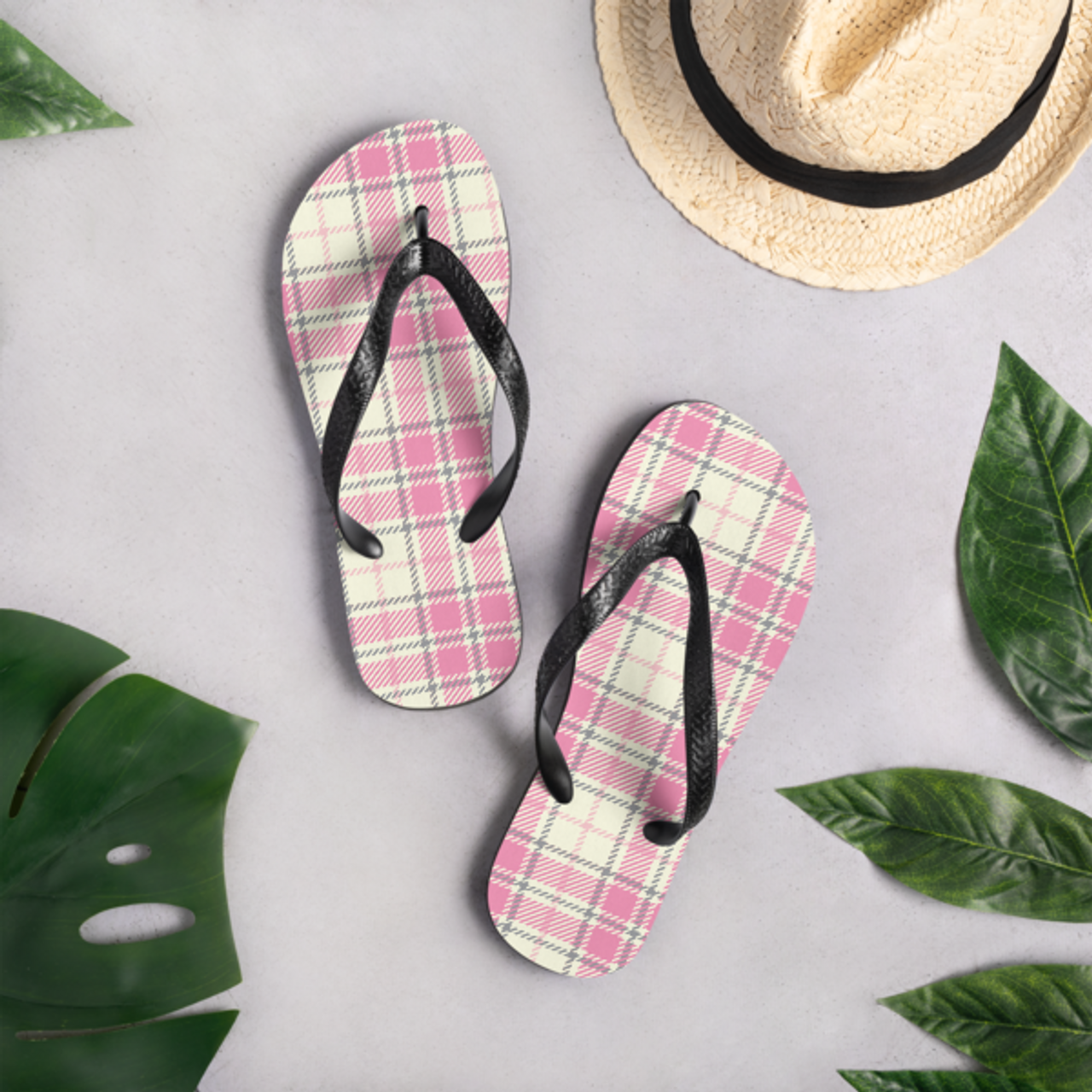 plaid flip flops