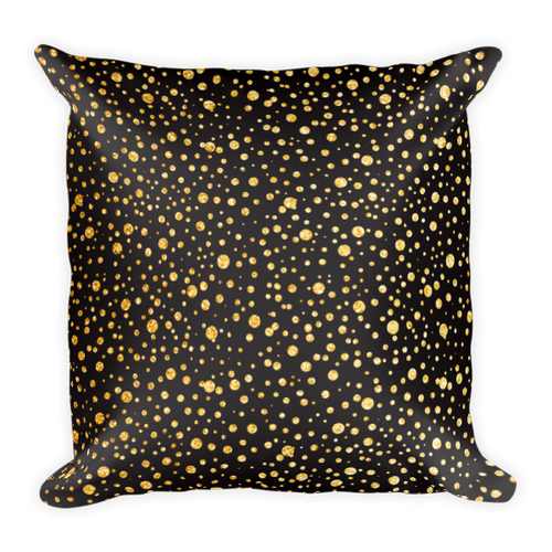 Gold Dots on Black Square Pillow