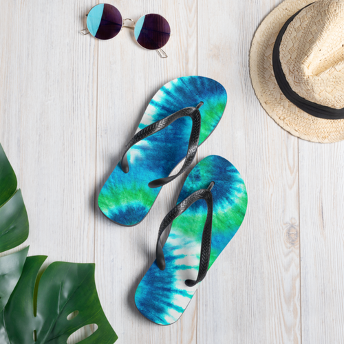 Blue and Green Tie Dye Flip Flops