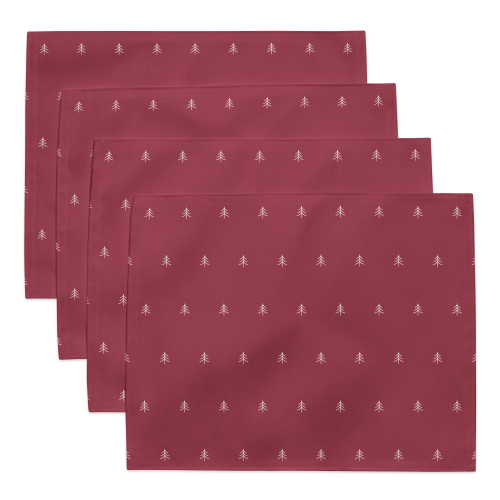 Holiday Tree Pattern on Red Placemat Set