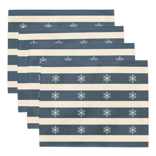 Blue Strip and Snowflake Pattern Holiday Placemat Set