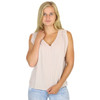Cotton Mirage Seersucker Sleeveless V Neck Blouse Sand