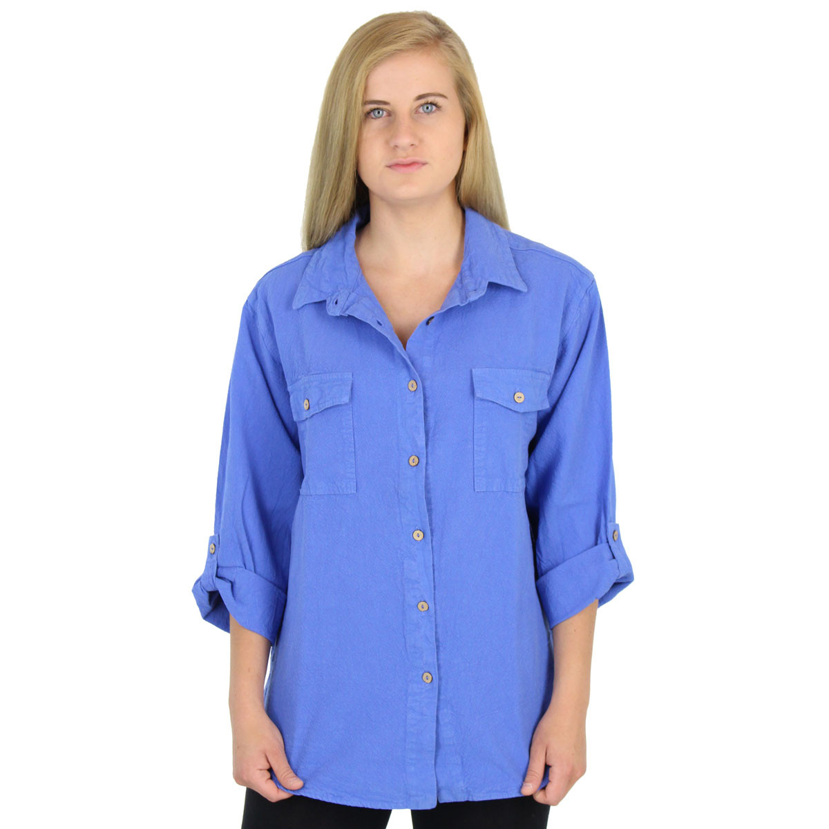 Tab-Sleeve Shirt in Crinkle Cotton 