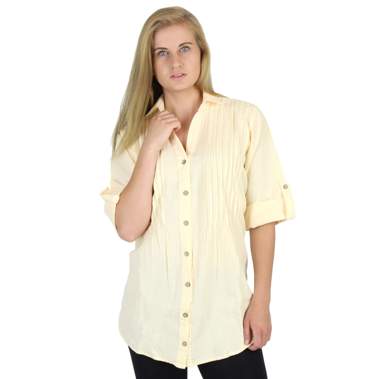 Women's Cotton Shirts | Pin Tuck Blouse | Sea Breeze