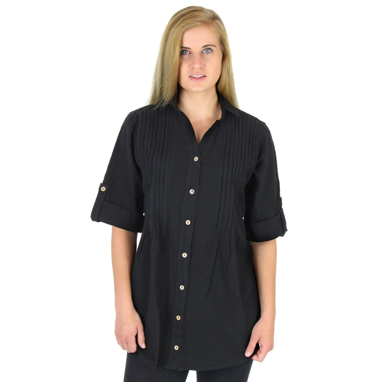 Women's Cotton Shirts | Pin Tuck Blouse | Sea Breeze