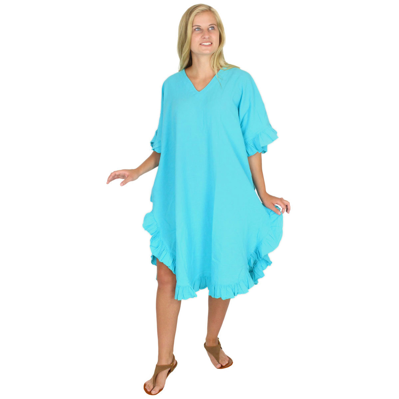 Cotton Kaftan Dress | Short Cotton Dress in Crinkle Cotton by Sea Breeze