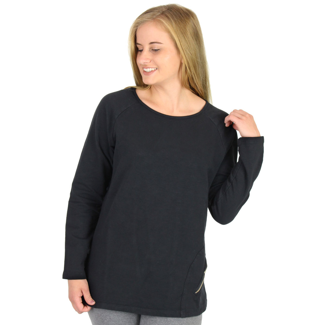 Cotton Blend Terry Knit Boatneck Pullover | ICanToo Clothing Made in USA