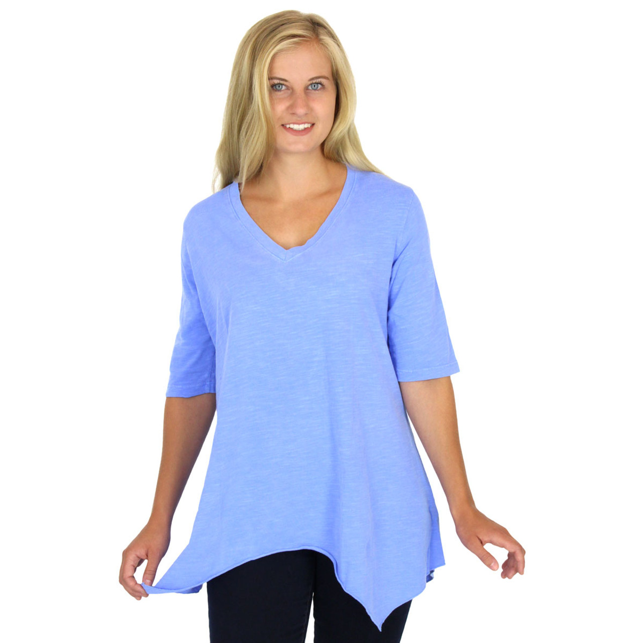 Cotton 1/2 Sleeve Asymmetric V Neck Tunic | ICanToo Clothing Made