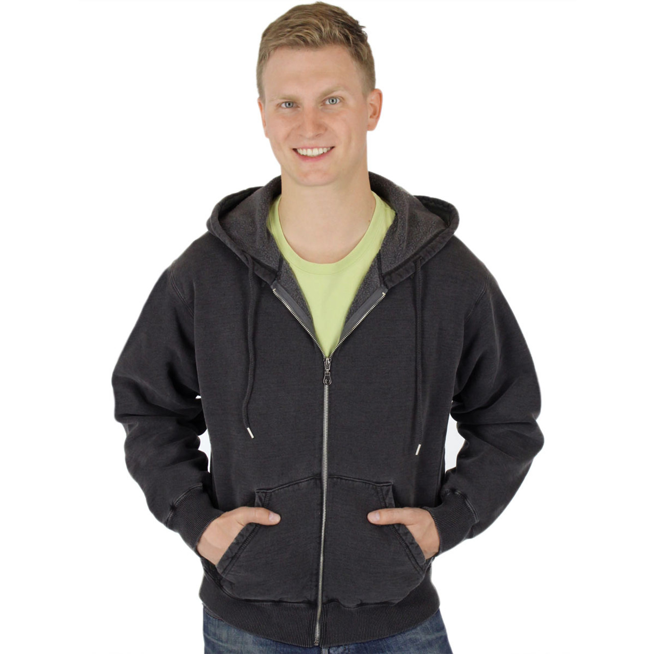 100 Heavy Cotton Mens Fleece Full Zip Hoodie Jacket Made in Canada