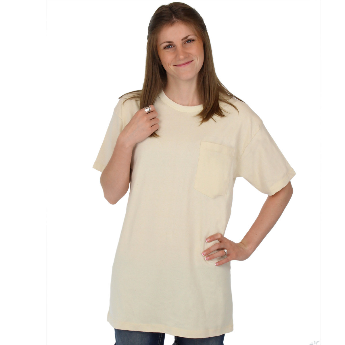 Natural Pocket Tee 100% Organic Cotton Hypoallergenic Crew Neck