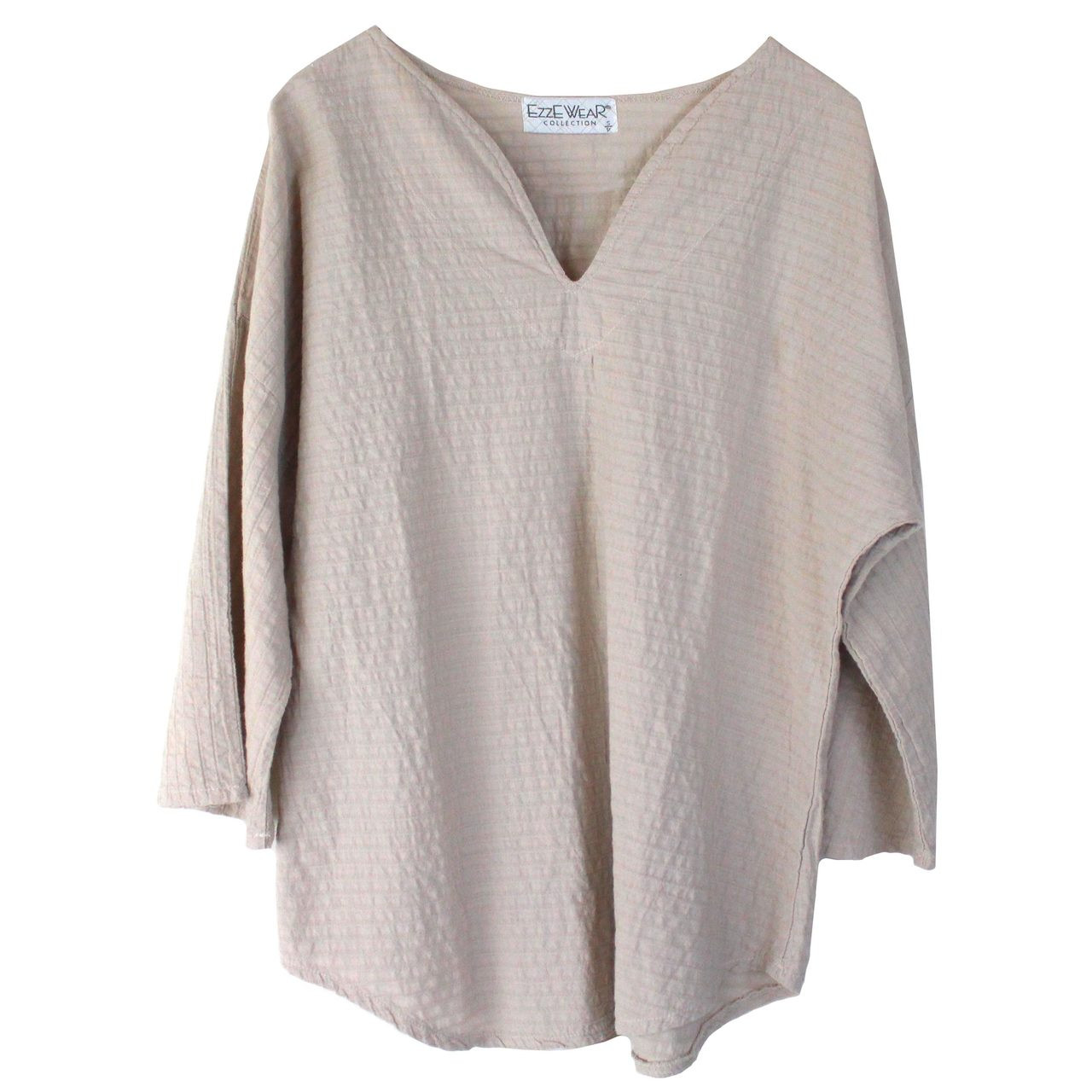 100% Cotton Double Gauze 3/4 Sleeve V Neck Top - 7424-DG