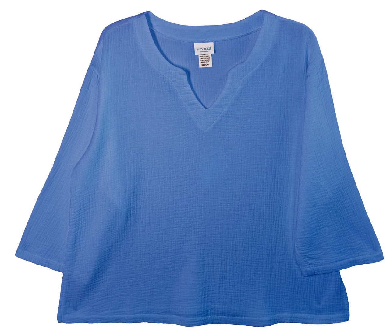 100% Cotton Double Gauze 3/4 Sleeve V Neck Top - 7424-DG