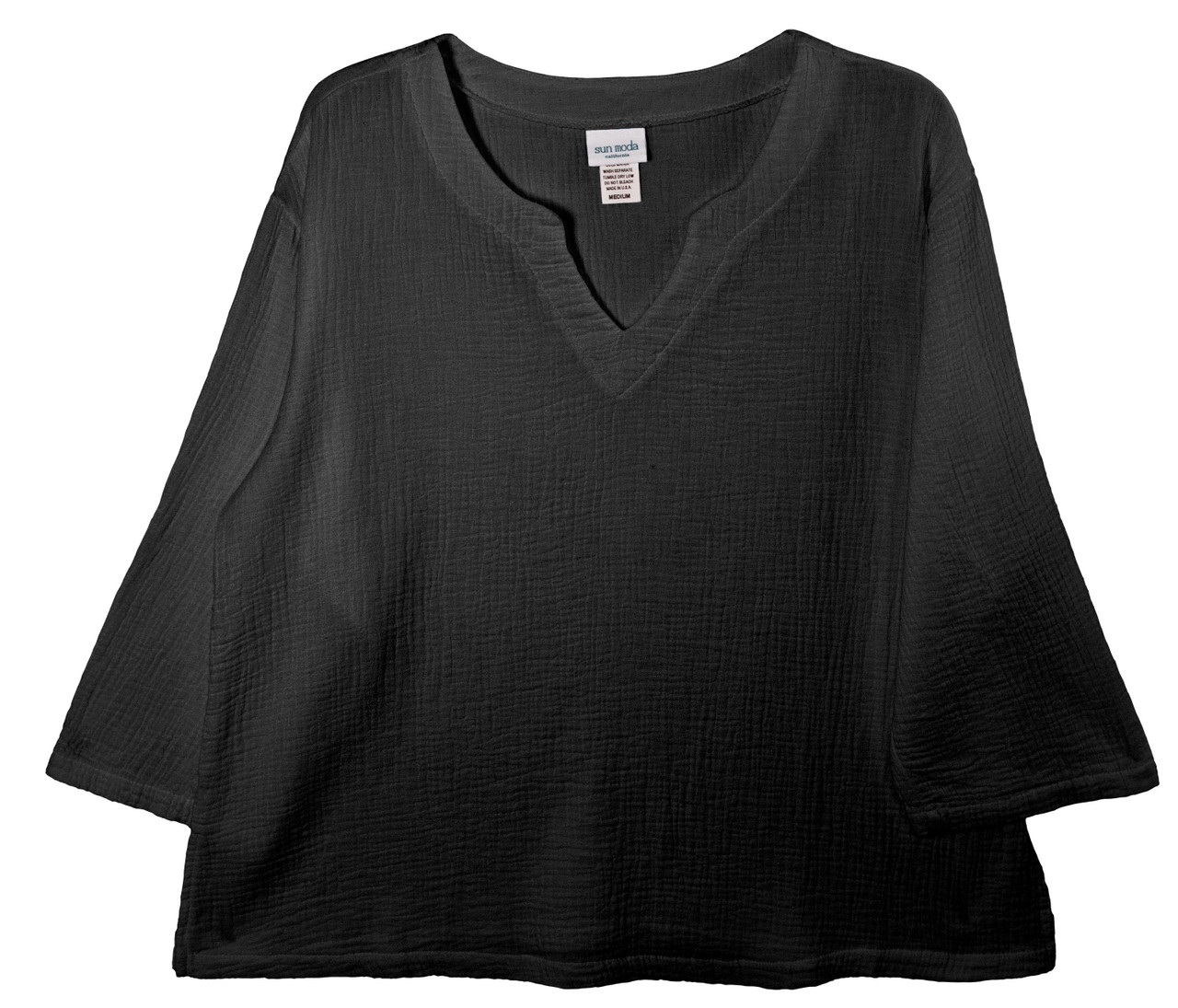 100% Cotton Double Gauze 3/4 Sleeve V Neck Top - 7424-DG